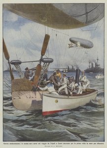 Guerra modernísima, nuestras naves aéreas en el viaje de Trípoli a Zuara anclan por primera vez