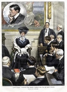 Juicio de Harry Thaw en Nueva York en 1907. Harry Thaw, hijo de una familia de industriales mayoristas, asesinó en 1906 al arquitecto Stanford White, ex amante de su esposa Evelyn. Portada de la 
