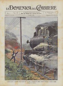 Los niños héroes, el joven italiano Bradi salva un tren de pasajeros en América de Achille Beltrame