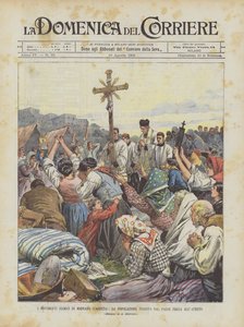 Los movimientos sísmicos de Mignano (Caserta), la población huida del pueblo reza al aire libre de Achille Beltrame