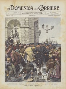 Los Sangrientos Disturbios de Trieste, La Multitud Cargada por la Tropa Frente al Palacio del Lloyd Austriaco de Achille Beltrame