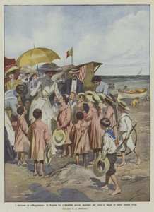 Los soberanos de vacaciones, la reina entre los niños pobres enviados a los baños de mar cerca de Pisa