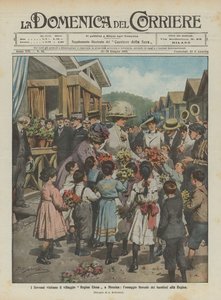 Los Soberanos visitan el pueblo Regina Elena en Messina, el homenaje floral de los niños a la Reina