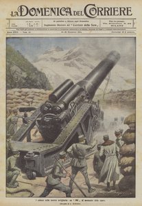 Los colosos de nuestra artillería, un 305 en el momento del disparo de Achille Beltrame