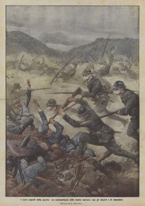 Los nuevos aspectos de la guerra, un contraataque de nuestra infantería, con cascos y máscaras de Achille Beltrame