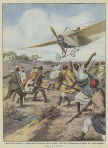 Los peligros de la aviación, el capitán Moizo durante un vuelo entre Trípoli y Zuara debe descender