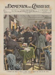 Los revolucionarios rusos reunidos en congreso en Londres, la llegada de Máximo Gorki a la sala de reuniones