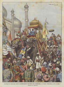 El Durbar en India por el acto de reconocimiento del nuevo rey de Inglaterra, el cortejo atraviesa las calles de Delhi