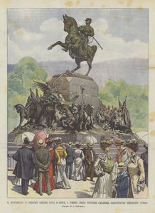 El monumento al príncipe Amadeo, duque de Aosta, en Turín, del escultor Calandra inaugurado el miércoles pasado de Achille Beltrame