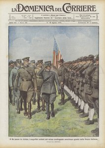 El Rey pasa revista a los magníficos soldados del primer contingente americano llegado al frente italiano de Achille Beltrame