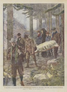 El traslado del cuerpo del pintor Segantini desde la cabaña en Schafberg, donde murió, a la iglesia de Maloja