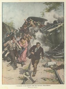 El descarrilamiento de una locomotora en la línea tranviaria Milán-Gallarate de Achille Beltrame
