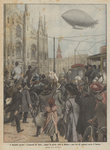 El dirigible privado Leonardo da Vinci llega por primera vez a Milán y gira entre los aplausos sobre el Duomo