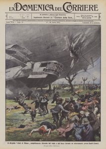 El dirigible Ciudad de Milán completamente destruido por el viento y el fuego durante un aterrizaje cerca de Cantú (Como)