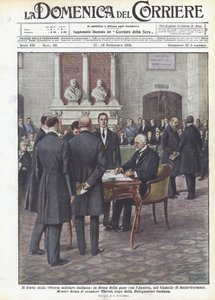El fruto de la victoria militar italiana, la firma de la paz con Austria, en el Castillo de Saint-Germain