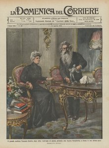 El gran escultor Vincenzo Gemito, después de más de veinte años de locura, presenta a la Reina de Achille Beltrame