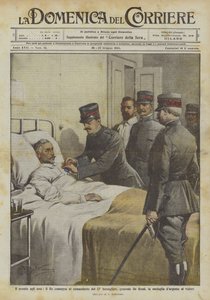 El premio a los héroes, el Rey entrega al comandante del 12º bersaglieri, general De Rossi de Achille Beltrame