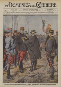 El presidente Poincare entrega al generalísimo Joffre la medalla militar al valor de Achille Beltrame