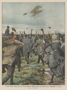 El primer gran viaje aéreo de una ciudad a otra, Paulhan partió de Londres y aterrizó en Manchester el 28 de abril de Achille Beltrame
