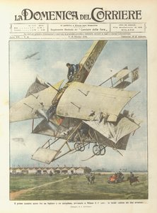 El primer enfrentamiento aéreo entre un biplano y un aeroplano, ocurrido en Milán el 1º corriente