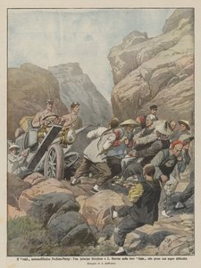 El raid automovilístico Pekín-París, el príncipe Borghese y L. Barzini en su Itala de Achille Beltrame