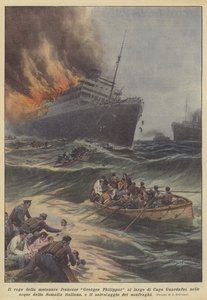El incendio del motonave francés Georges Philippar frente al Cabo Guardafui, en las aguas de... de Achille Beltrame