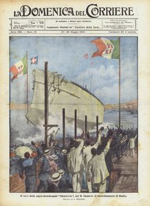 El lanzamiento del super-dreadnought Caracciolo, en el Astillero Real de Castellammare di Stabia
