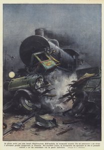 En plena noche, por una fatal distracción del conductor, un tremendo choque entre un camión... de Achille Beltrame