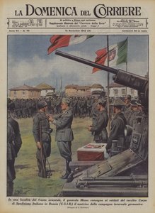 En un lugar del frente oriental, el general Messe entrega a los soldados del viejo Cuerpo...