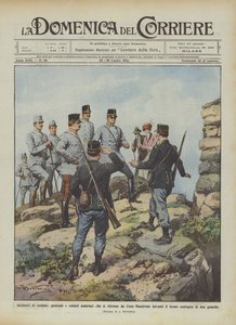 Incidentes fronterizos, general y soldados austriacos que se retiran de Cima Mandriolo ante