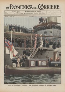 Encuentro de los Soberanos de Italia e Inglaterra a bordo del acorazado Umberto I en el pequeño puerto de Baja