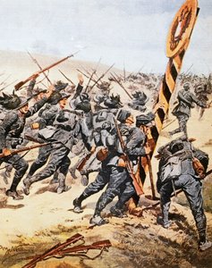 Soldados italianos cruzando la frontera austriaca, por Achille Beltrame, ilustración de La Domenica del Corriere, junio de 1915 de Achille Beltrame