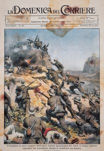 Tropas italianas avanzando en suelo etíope, ilustración de La Domenica del Corriere, 20 de octubre