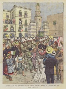 La Llegada a Nápoles de las Tropas Regresadas de China, Los Soldados se Dirigen al Cuartel entre el Entusiasmo de la Multitud de Achille Beltrame