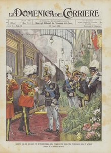 La llegada del rey Eduardo VII de Inglaterra a la estación de Roma en la tarde del 27 de abril de Achille Beltrame