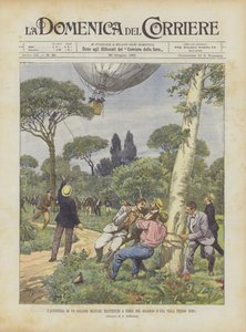 La aventura de un globo militar retenido a la fuerza en el jardín de una villa cerca de Roma de Achille Beltrame