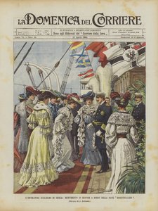 El emperador Guillermo en Sicilia, recepción de damas a bordo del barco Hohenzollern