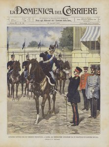 La última carta del rey Humberto presentada en Cassel al emperador Guillermo por un destacamento de lanceros de Novara de Achille Beltrame
