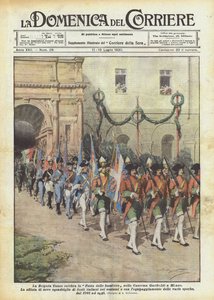 La Brigada Cuneo celebra la Fiesta de las banderas en el Cuartel Garibaldi en Milán de Achille Beltrame