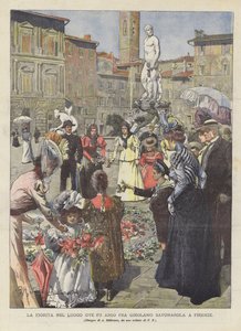La floración en el lugar donde fue quemado Fra Girolamo Savonarola en Florencia de Achille Beltrame