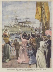 La multitud aplaude la partida desde Venecia hacia China del buque Vesuvio