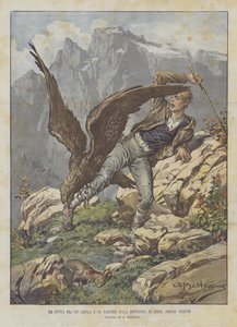 La lucha entre un águila y un pastor en la montaña de Zerie, cerca de Trieste de Achille Beltrame