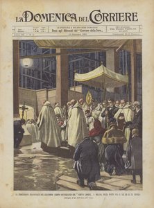 La procesión inaugural del grandioso templo subterráneo del Corpus Domini en Milán de Achille Beltrame