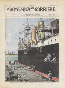 El R. Nave Stromboli cargado de cañones de desembarco en el arsenal de Nápoles antes de partir para China