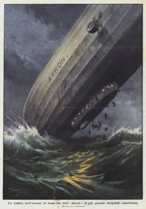 La caída en el océano en tormenta del Akron, el dirigible americano más grande de Achille Beltrame