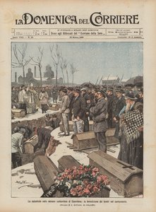 La catástrofe en las minas de carbón de Courrières, la bendición de los féretros en el cementerio