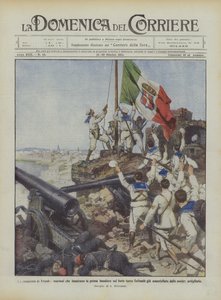 La conquista de Trípoli, marineros que izan la primera bandera en el fuerte turco Sultanie ya