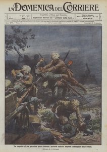 La conquista de una polyeriera cerca de Osfenda, centinelas alemanas sorprendidas y estranguladas por los indios de Achille Beltrame