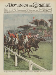 La carrera al galope en el hipódromo de San Siro, en Milán, por el Premio Ambrosiano de 100,000 liras