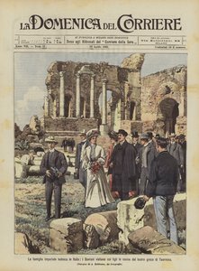 La familia imperial alemana en Italia, los soberanos visitan con sus hijos las ruinas del teatro griego de Taormina